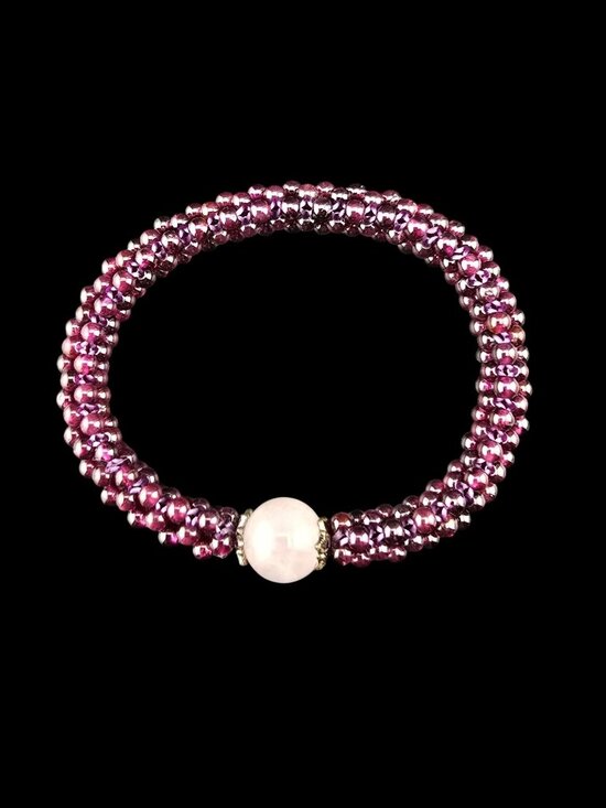 Jewelry - Handmade Garnet & Jadeite Beaded Stretch Bracelet Boho